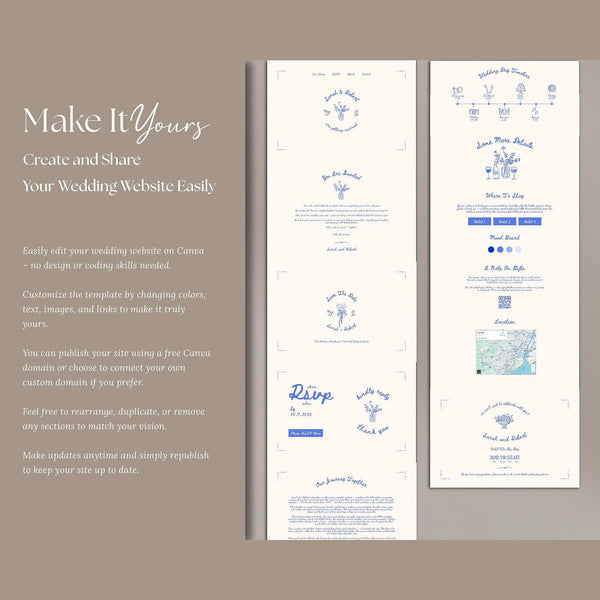 Instant Download - Canva Template Hand Drawn Wedding Website Invite