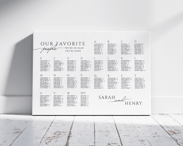 Instant Download - Canva Template Horizontal Alphabetical Wedding Seating Chart Sign