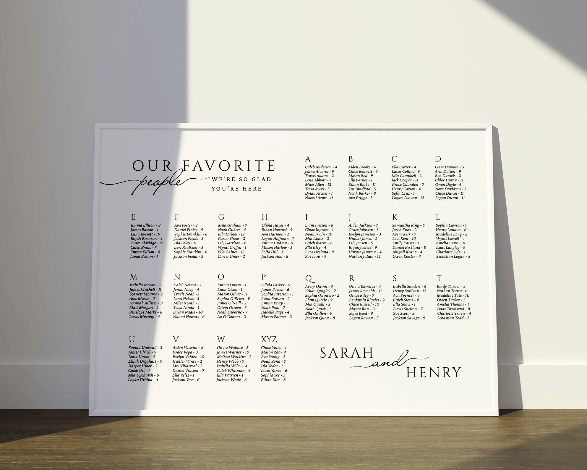 Instant Download - Canva Template Horizontal Alphabetical Wedding Seating Chart Sign