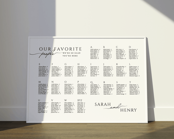 Instant Download - Canva Template Horizontal Alphabetical Wedding Seating Chart Sign
