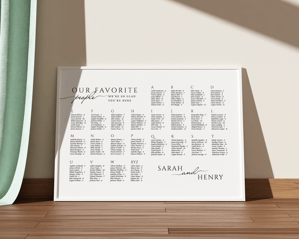 Instant Download - Canva Template Horizontal Alphabetical Wedding Seating Chart Sign