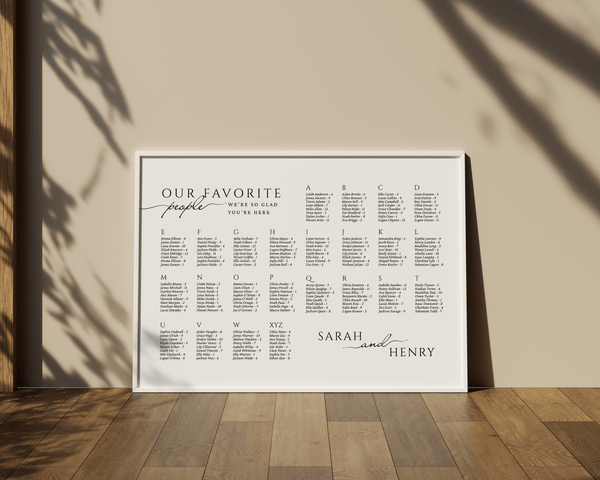 Instant Download - Canva Template Horizontal Alphabetical Wedding Seating Chart Sign