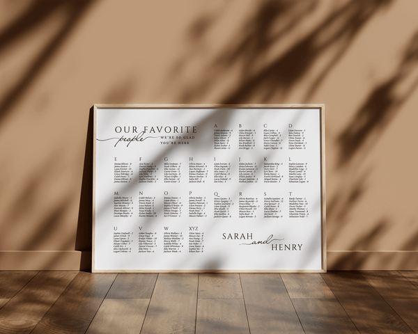 Instant Download - Canva Template Horizontal Alphabetical Wedding Seating Chart Sign