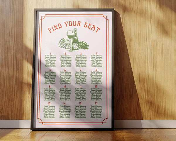 Instant Download - Canva Template Italian Retro Wedding Seating Chart