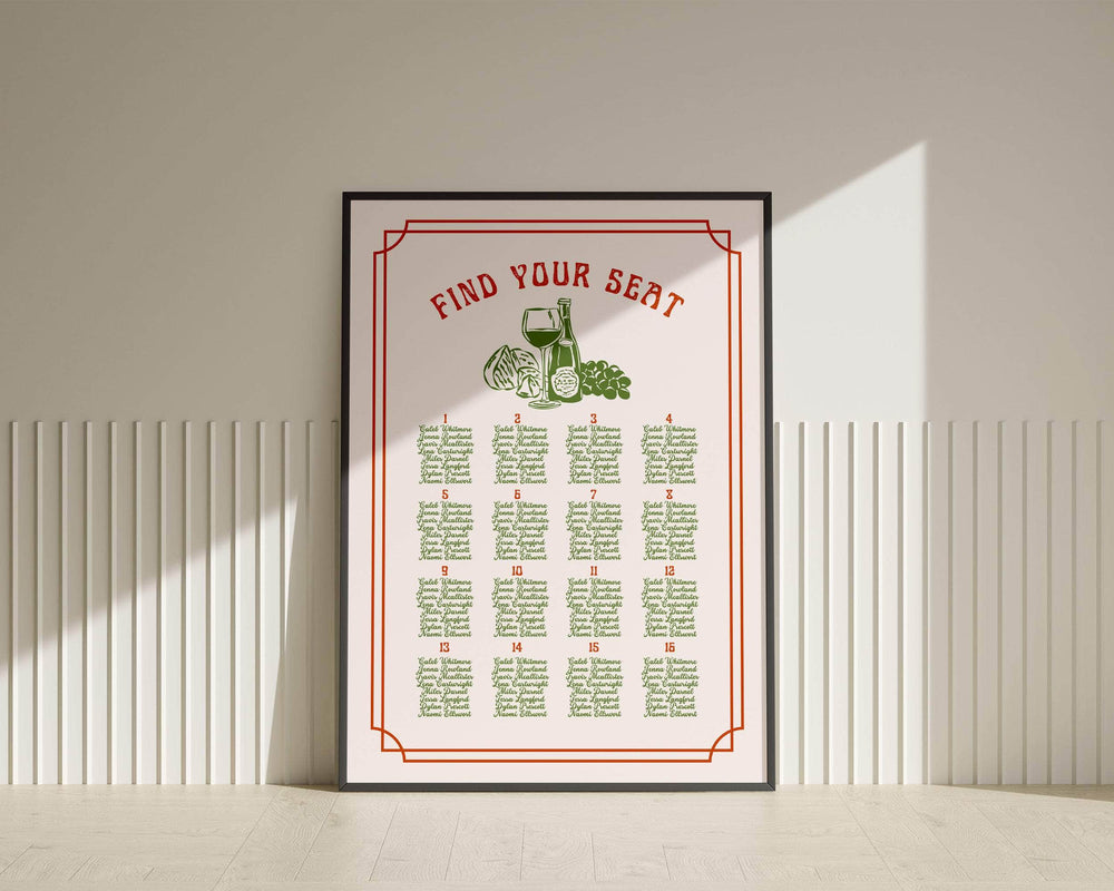 Instant Download - Canva Template Italian Retro Wedding Seating Chart
