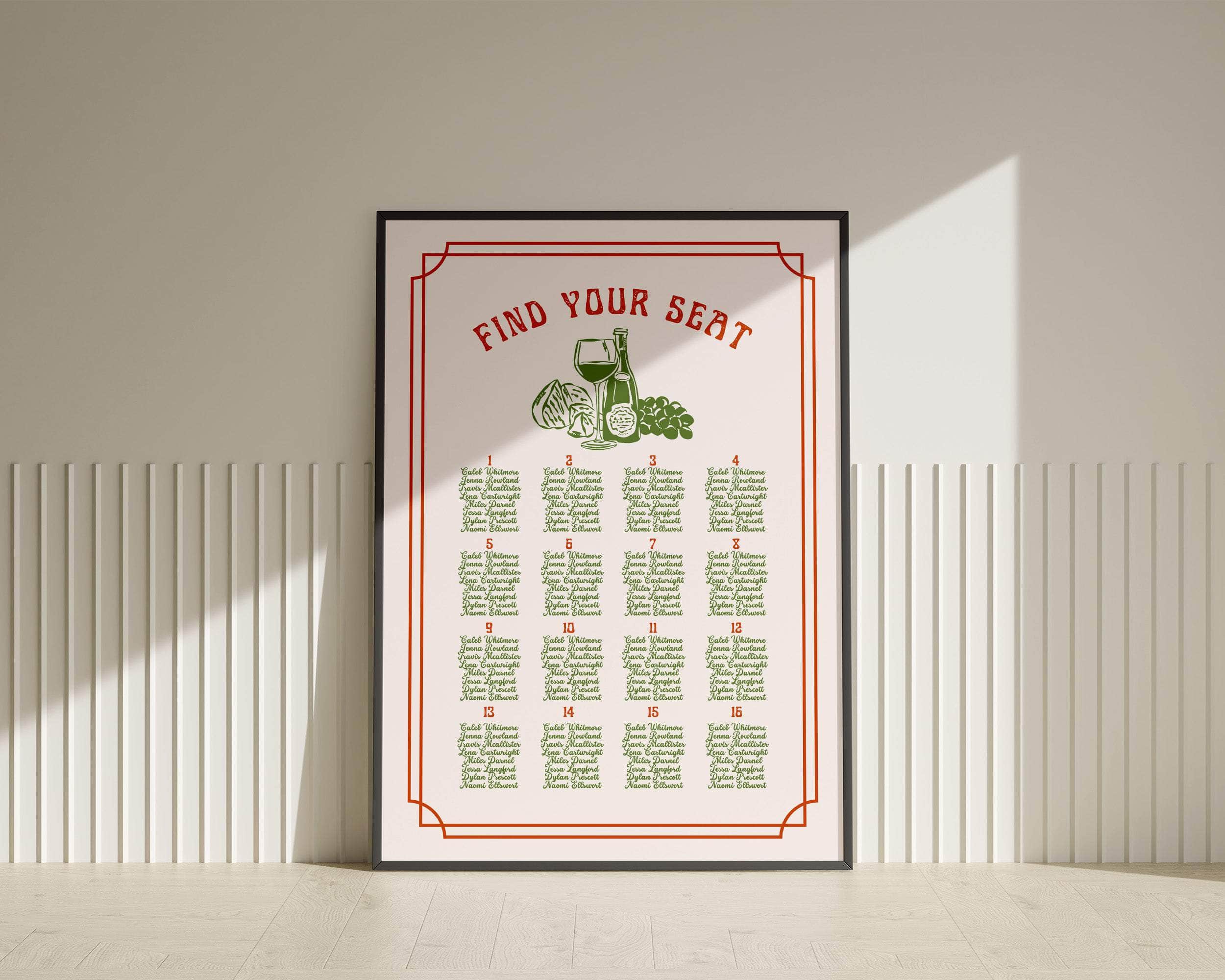 Instant Download - Canva Template Italian Retro Wedding Seating Chart