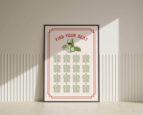 Instant Download - Canva Template Italian Retro Wedding Seating Chart