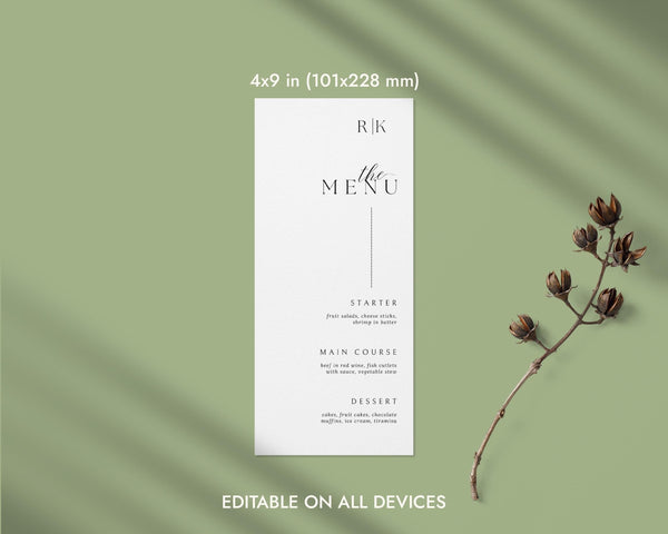 BeyzaLab Minimal Wedding Menu Cards