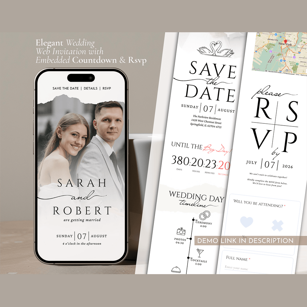 Instant Download - Canva Template Minimal Wedding Web Invitation