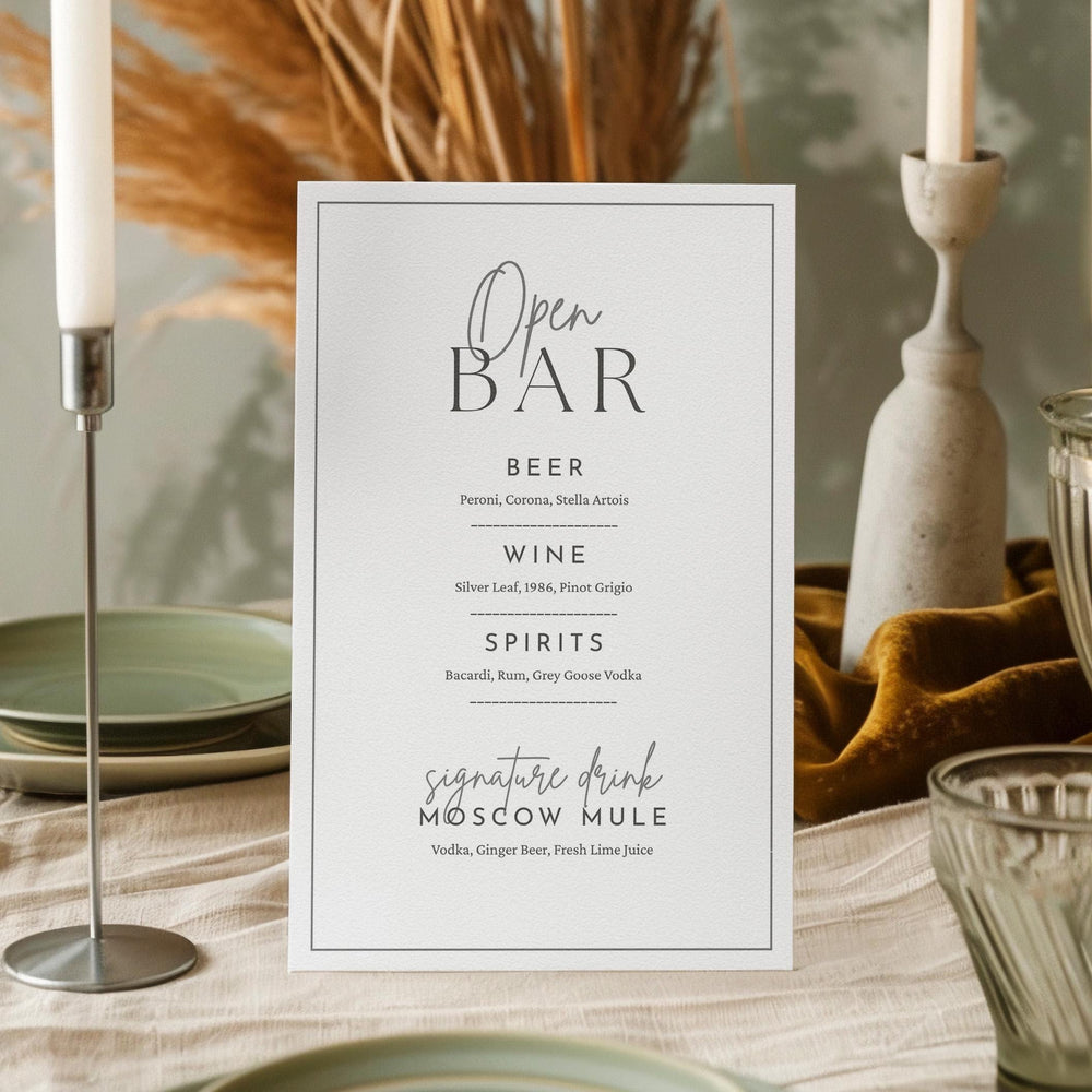 BeyzaLab Modern Wedding Bar Menu Sign