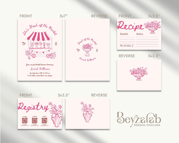 Instant Download - Canva Template Pink Floral Bridal Shower Invitation Suite