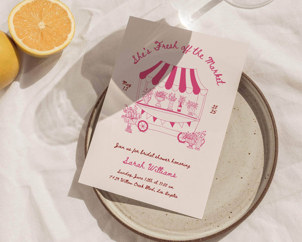 Instant Download - Canva Template Pink Floral Bridal Shower Invitation Suite