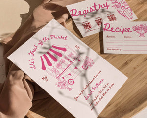 Instant Download - Canva Template Pink Floral Bridal Shower Invitation Suite