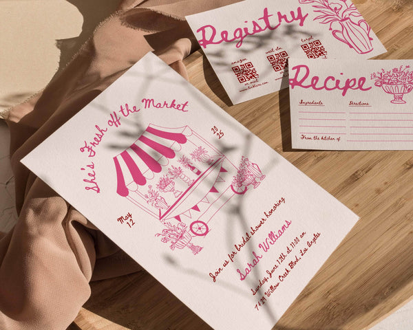 Instant Download - Canva Template Pink Floral Bridal Shower Invitation Suite