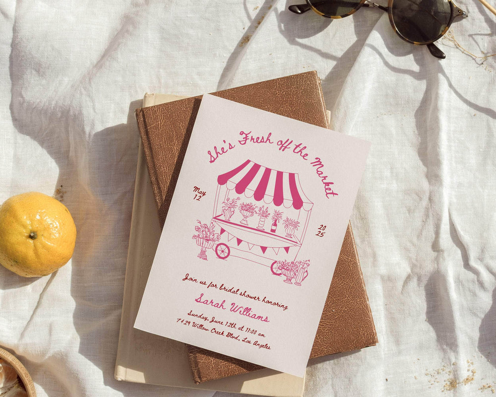 Instant Download - Canva Template Pink She's Fresh Off The Market Invitation