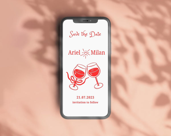 BeyzaLab Red Handdrawn Save The Date Evite