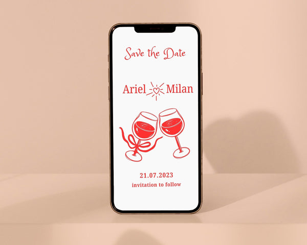 BeyzaLab Red Handdrawn Save The Date Evite