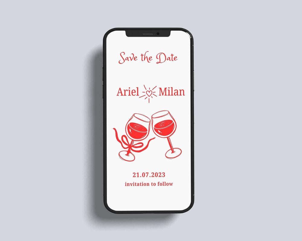 BeyzaLab Red Handdrawn Save The Date Evite