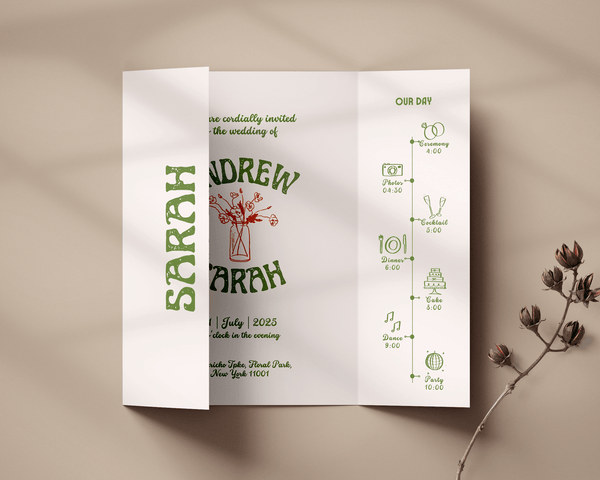Instant Download - Canva Template Retro Gatefold Wedding Invitation