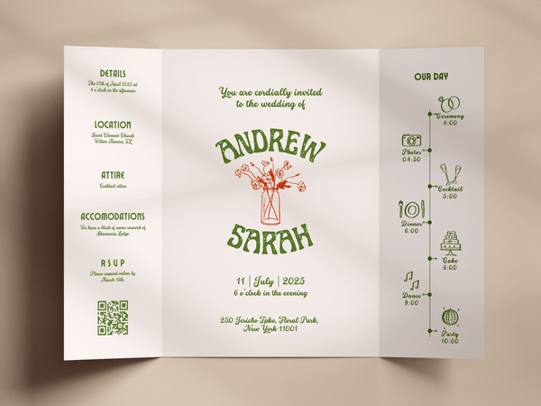 Instant Download - Canva Template Retro Gatefold Wedding Invitation