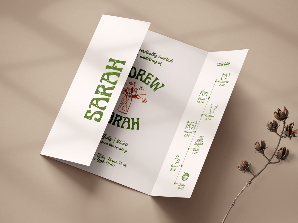 Instant Download - Canva Template Retro Gatefold Wedding Invitation