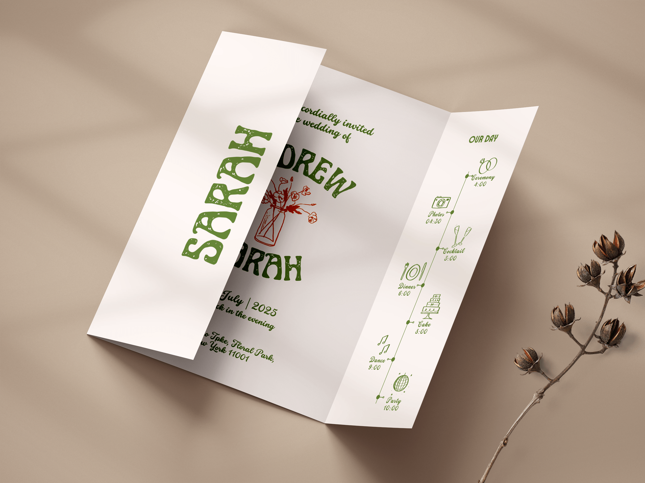 Instant Download - Canva Template Retro Gatefold Wedding Invitation