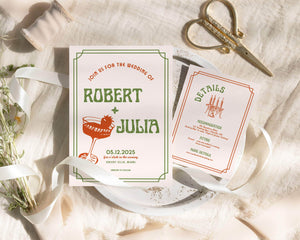 Instant Download - Canva Template Retro Wedding Invitation Suite Template