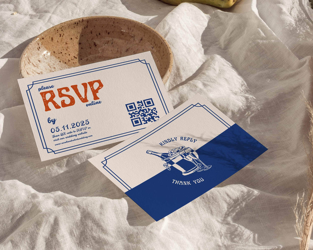 Instant Download - Canva Template Retro Wedding Invitation Suite Template