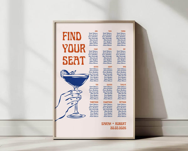 Instant Download - Canva Template Retro Wedding Seating Chart