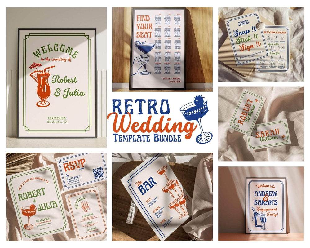 Instant Download - Canva Template Retro Wedding Template Bundle