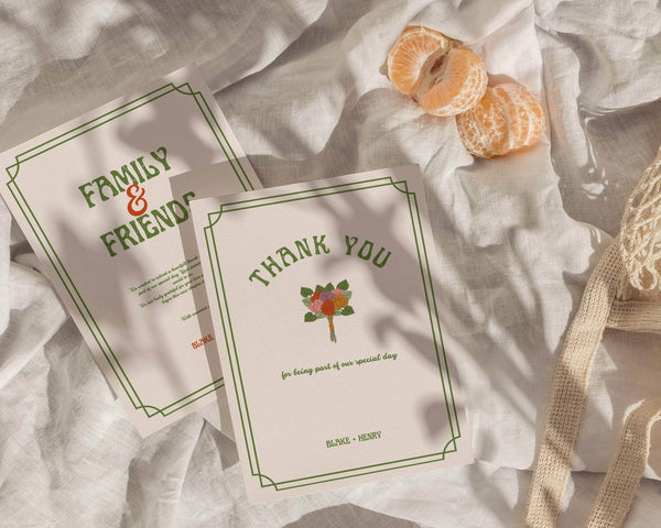 Instant Download - Canva Template Retro Wedding Thank You Cards