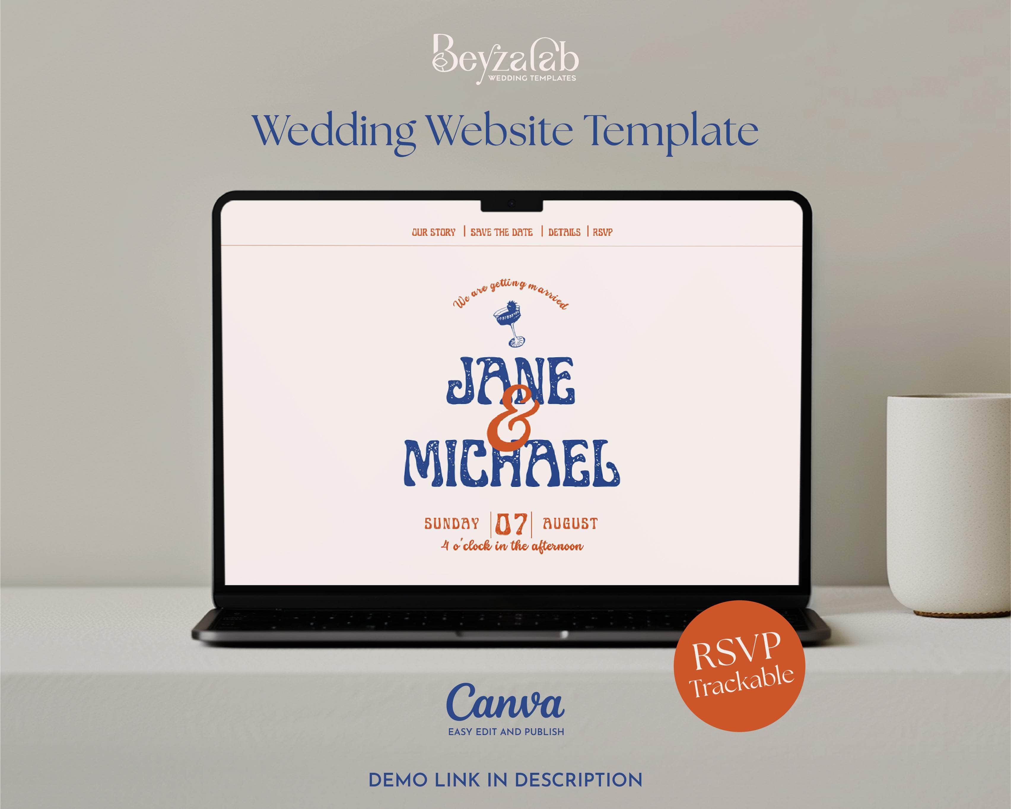 Instant Download - Canva Template Retro Wedding Website Template