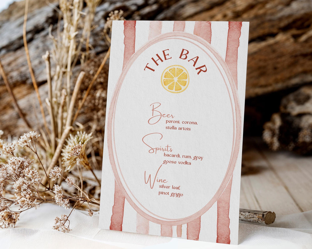 BeyzaLab Terracotta Wedding Bar Menu Sign