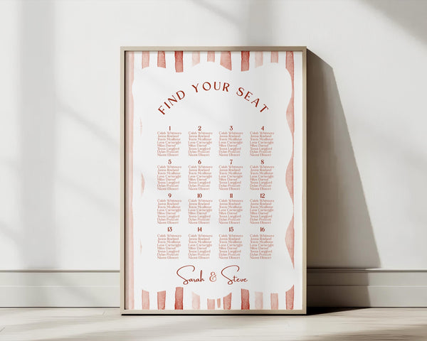 BeyzaLab Terracotta Wedding Seating Chart Sign