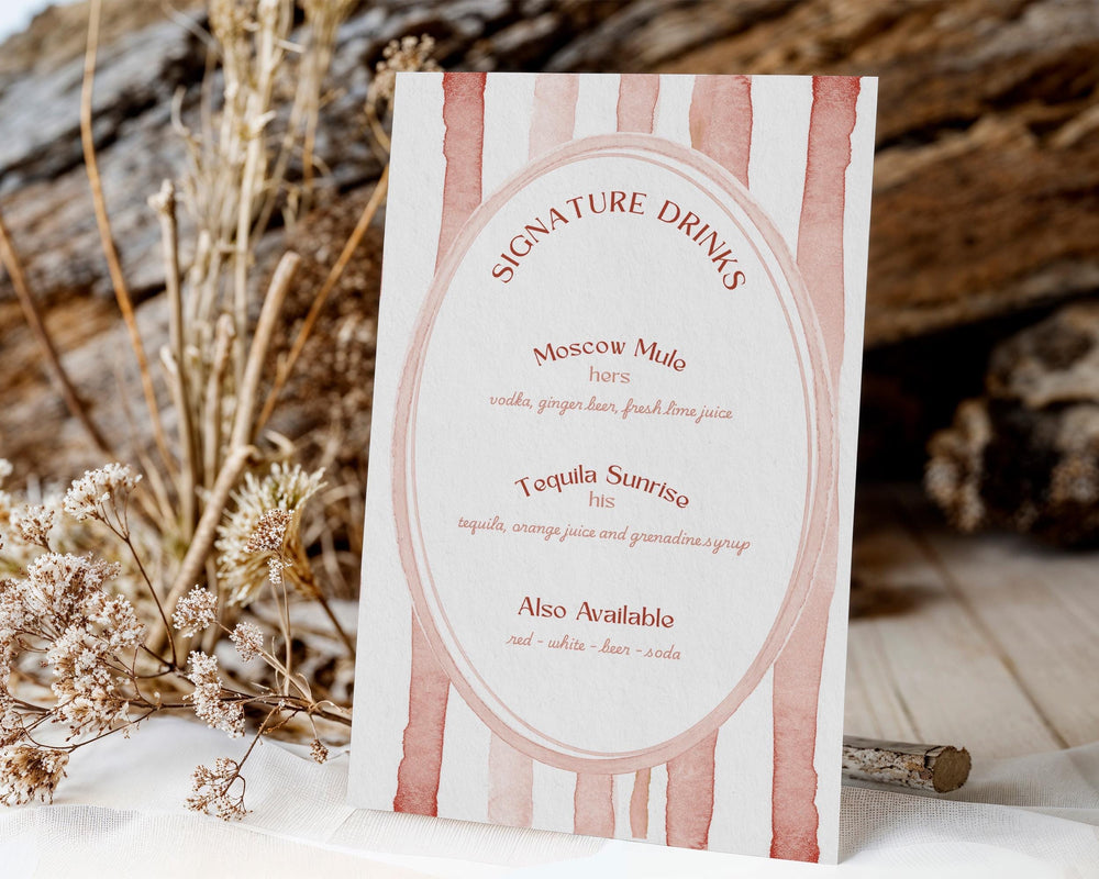 BeyzaLab Terracotta Wedding Signature Drinks Sign