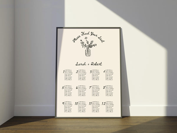 BeyzaLab Vintage Wedding Seating Chart Sign Template