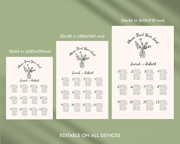 BeyzaLab Vintage Wedding Seating Chart Sign Template
