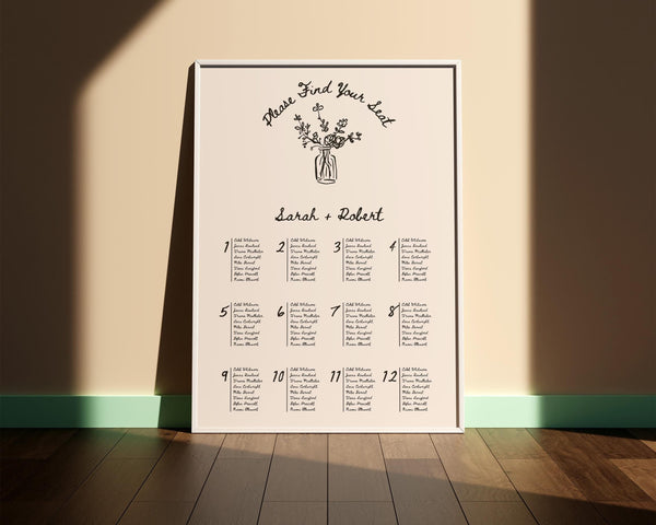 BeyzaLab Vintage Wedding Seating Chart Sign Template