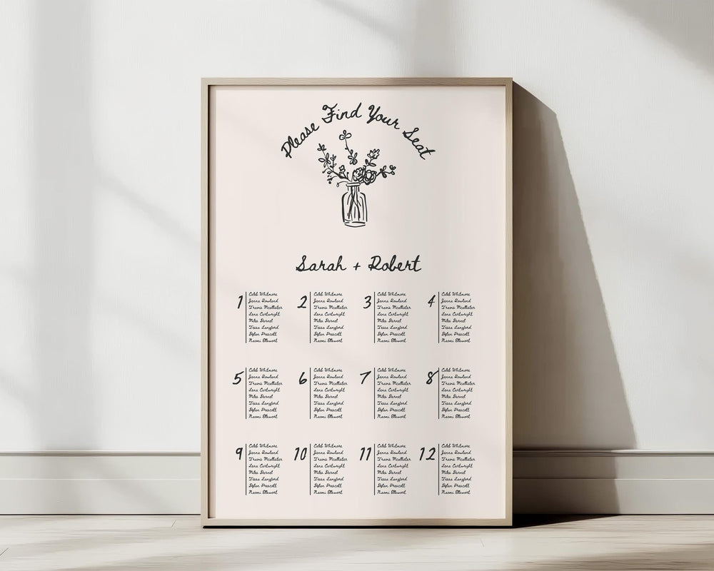 BeyzaLab Vintage Wedding Seating Chart Sign Template