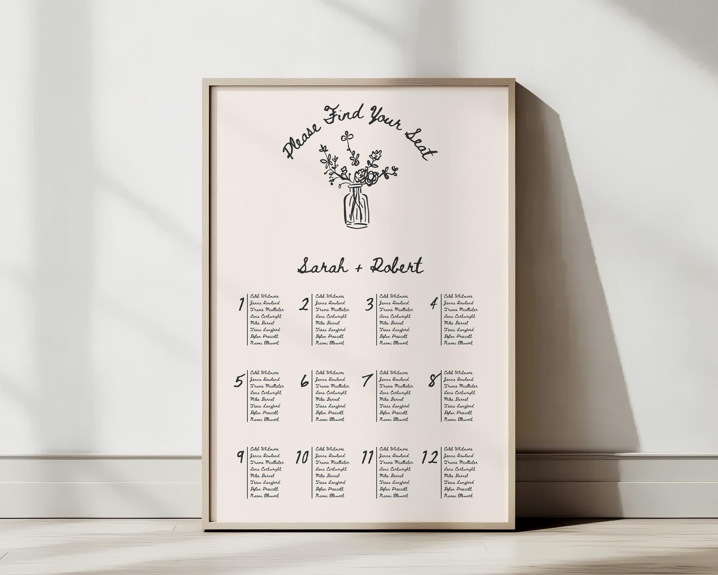 BeyzaLab Vintage Wedding Seating Chart Sign Template