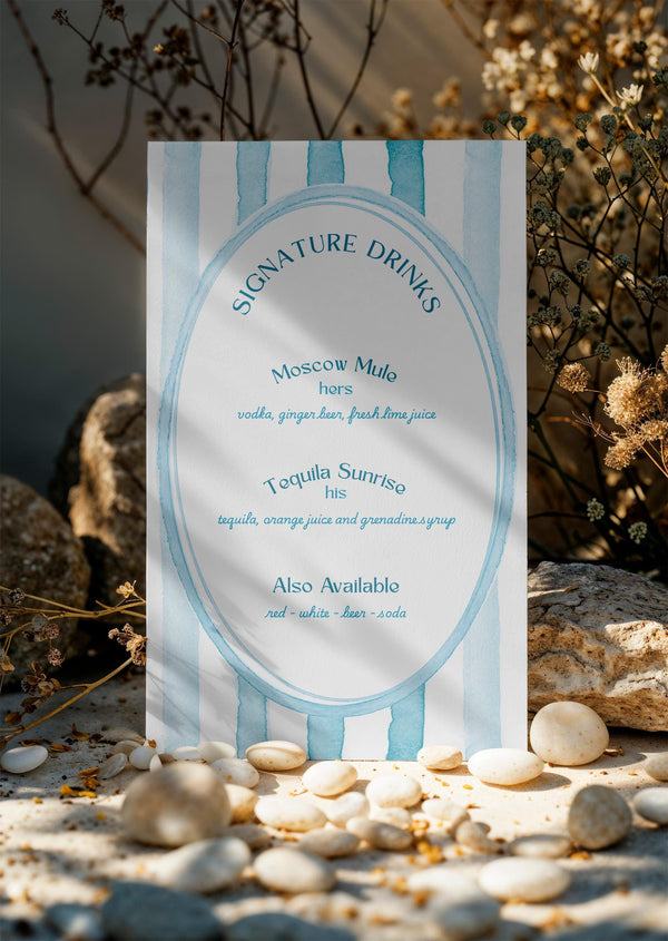 BeyzaLab Watercolor Wedding Signature Drinks Sign
