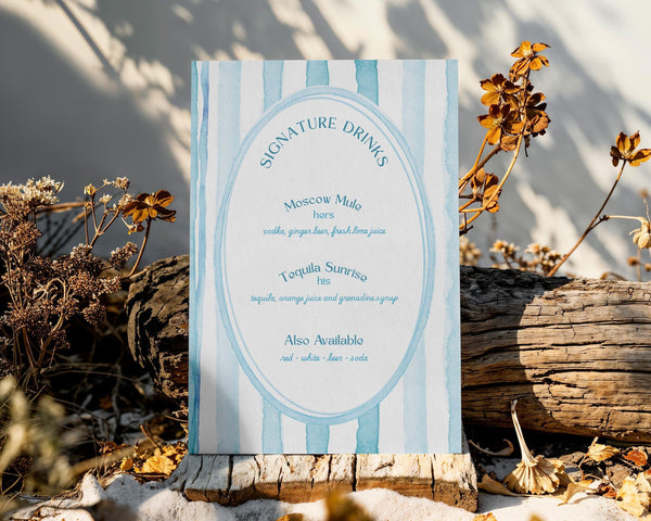 BeyzaLab Watercolor Wedding Signature Drinks Sign