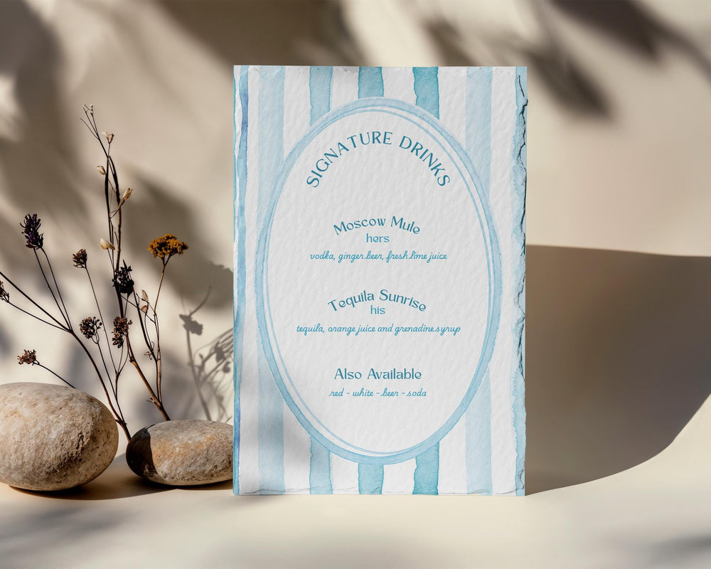 BeyzaLab Watercolor Wedding Signature Drinks Sign