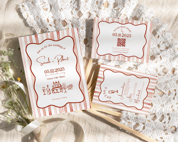 BeyzaLab Wavy Striped Wedding Invitation Suite