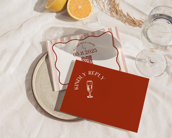 BeyzaLab Wavy Striped Wedding Invitation Suite