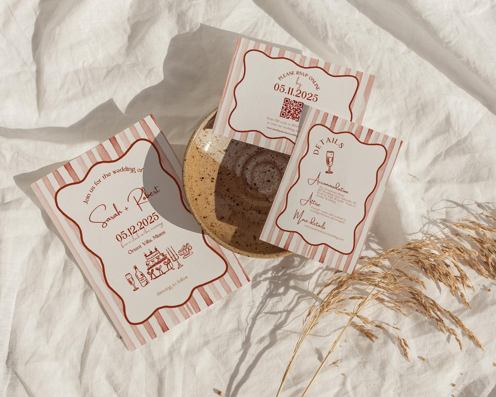 BeyzaLab Wavy Striped Wedding Invitation Suite
