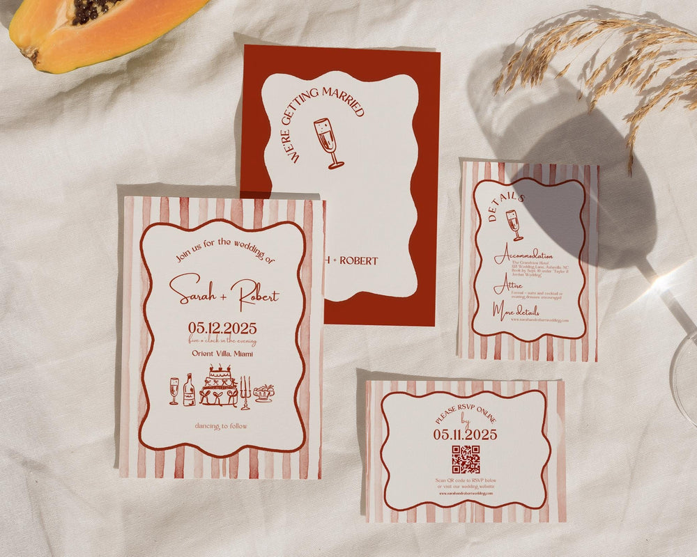 BeyzaLab Wavy Striped Wedding Invitation Suite