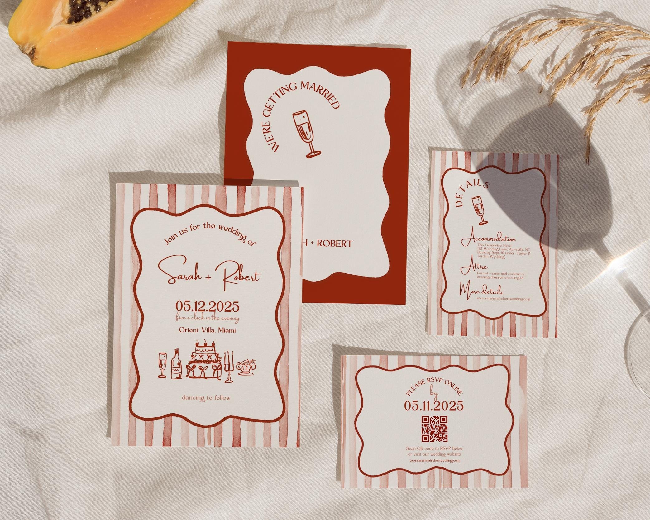 BeyzaLab Wavy Striped Wedding Invitation Suite