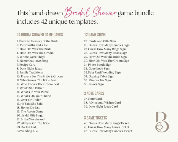 BeyzaLab Whimsical Bridal Shower Game Bundle