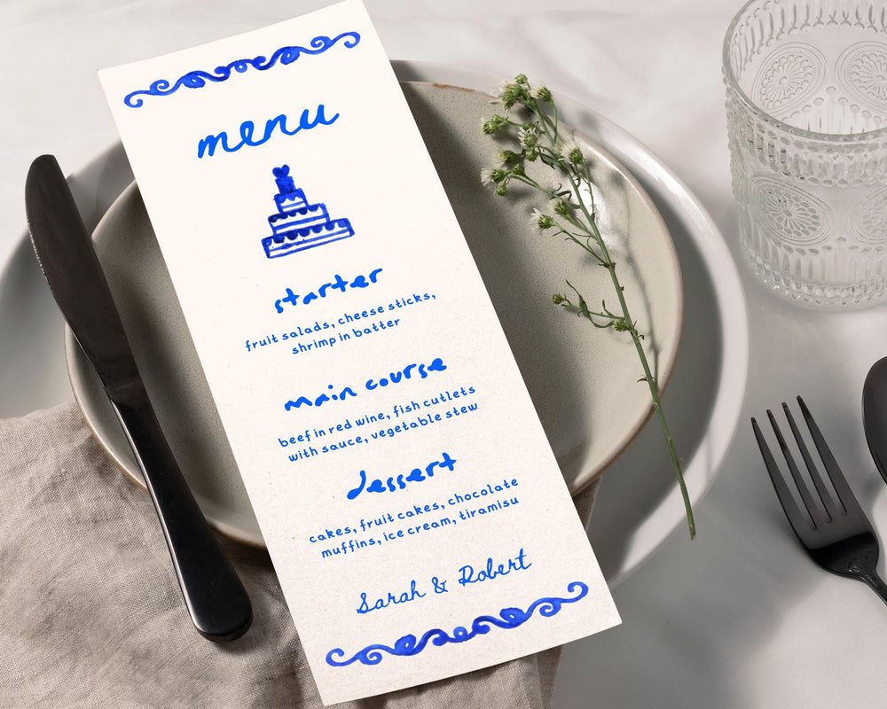 BeyzaLab Whimsical Wedding Menu Cards